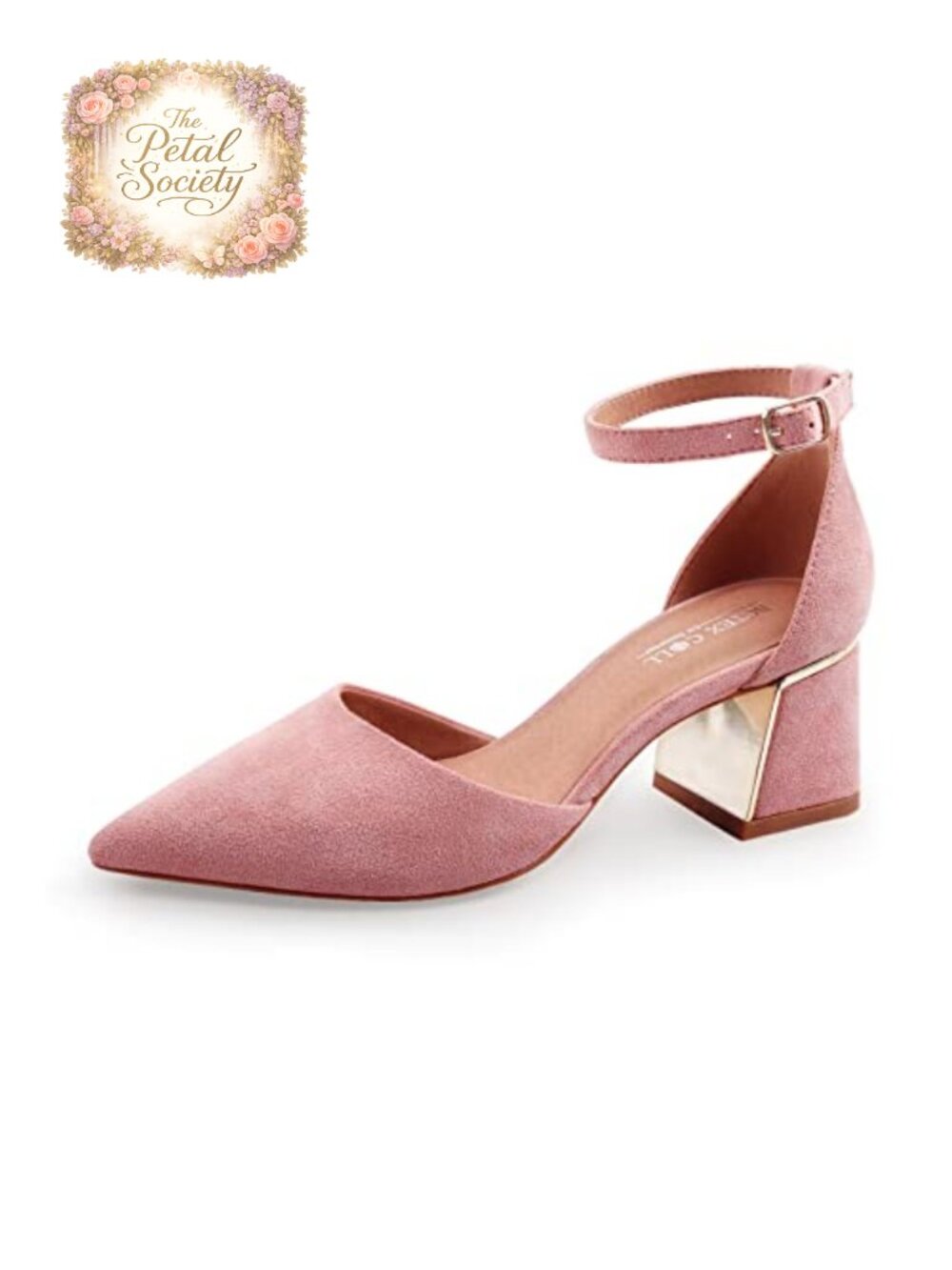 Women's Pointed Toe Chunky Low Heel Ankle Strap Dress Pumps